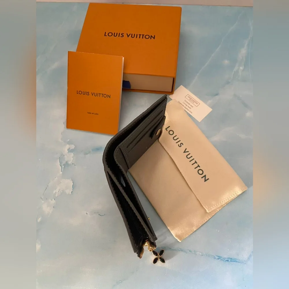 Louis Vuitton Black Embossed Monogram Compact Wallet with Gold Charm - Picture 6 of 11